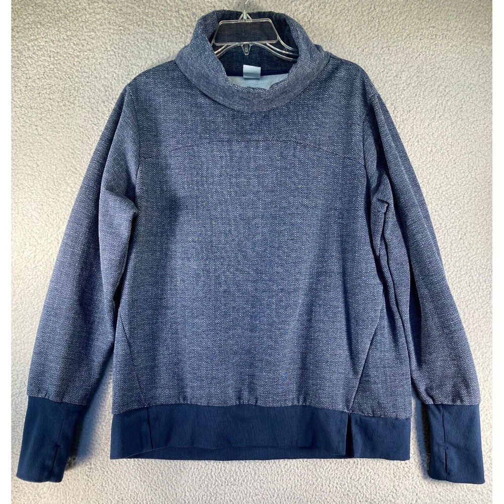 Avia Pullover Women Large Blue Herringbone Funnel Neck Thumbhole Activewear Top